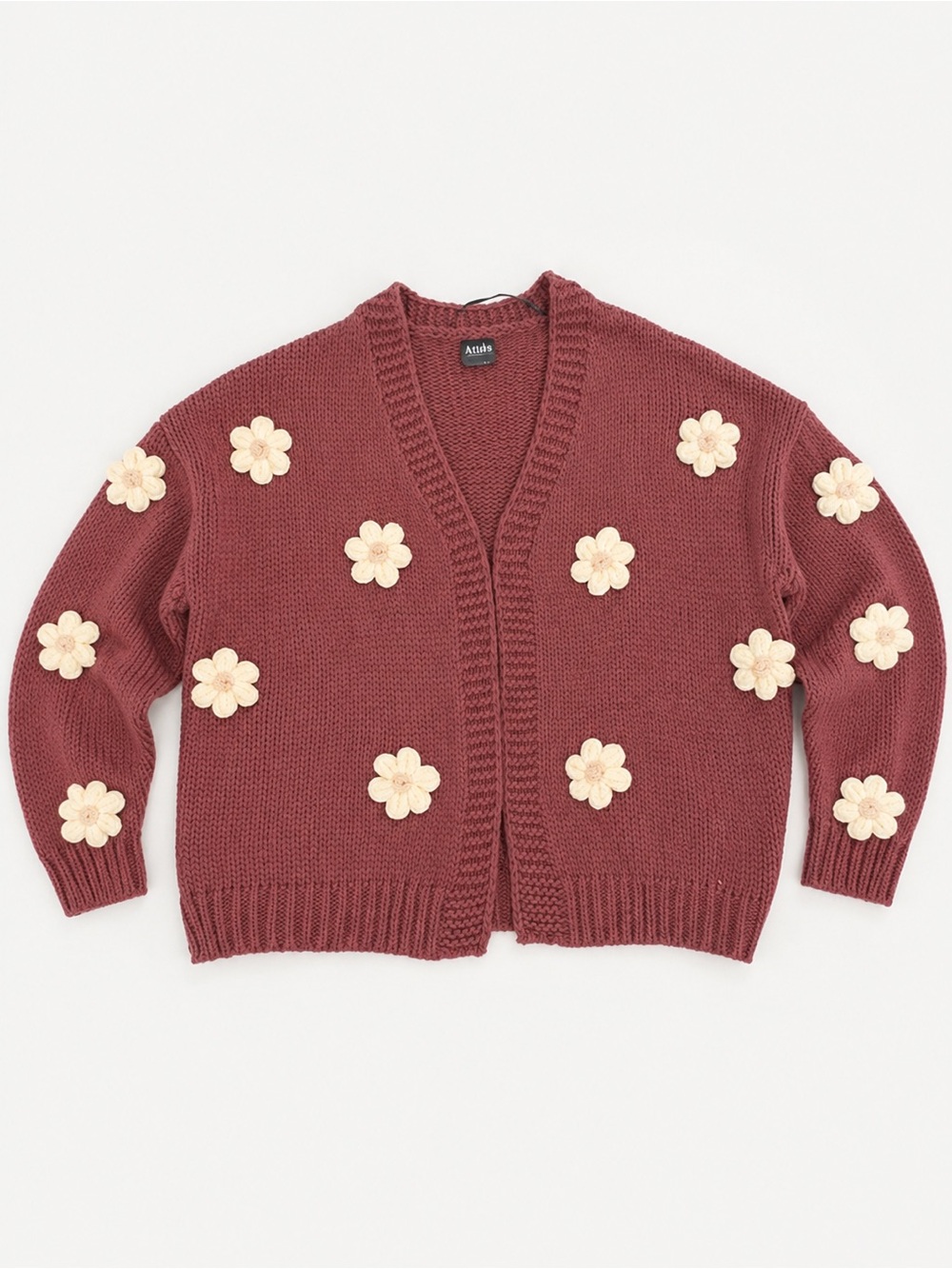 Arula Plus Size B Mauve 3D Floral Chunky Knit Cardigan Sweater Cottagecore NWT